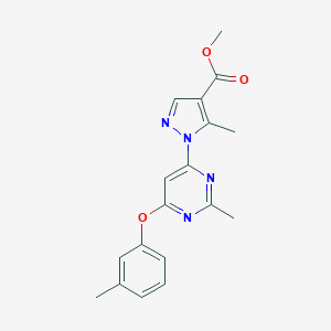 molecular formula C18H18N4O3 B287404 methyl 5-methyl-1-[2-methyl-6-(3-methylphenoxy)-4-pyrimidinyl]-1H-pyrazole-4-carboxylate 