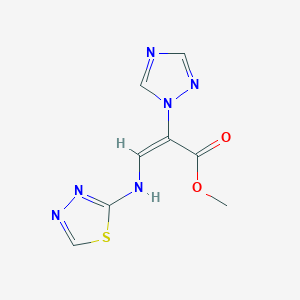 molecular formula C8H8N6O2S B2874044 甲基 (2E)-3-[(1,3,4-噻二唑-2-基)氨基]-2-(1H-1,2,4-三唑-1-基)丙-2-烯酸酯 CAS No. 383148-55-8
