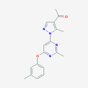 molecular formula C18H18N4O2 B287405 1-{5-methyl-1-[2-methyl-6-(3-methylphenoxy)-4-pyrimidinyl]-1H-pyrazol-4-yl}ethanone 