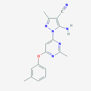 molecular formula C17H16N6O B287406 5-amino-3-methyl-1-[2-methyl-6-(3-methylphenoxy)-4-pyrimidinyl]-1H-pyrazole-4-carbonitrile 