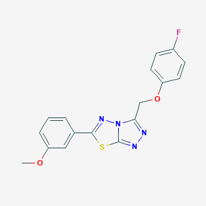 molecular formula C17H13FN4O2S B287408 3-[(4-Fluorophenoxy)methyl]-6-(3-methoxyphenyl)[1,2,4]triazolo[3,4-b][1,3,4]thiadiazole 