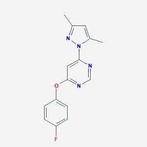 molecular formula C15H13FN4O B287409 6-(3,5-dimethyl-1H-pyrazol-1-yl)-4-pyrimidinyl 4-fluorophenyl ether 