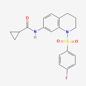 molecular formula C19H19FN2O3S B2874093 N-[1-(4-fluorophenyl)sulfonyl-3,4-dihydro-2H-quinolin-7-yl]cyclopropanecarboxamide CAS No. 1005299-86-4