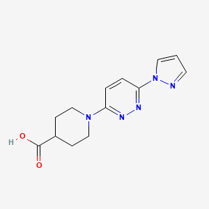 molecular formula C13H15N5O2 B2874096 1-(6-(1H-pyrazol-1-yl)pyridazin-3-yl)piperidine-4-carboxylic acid CAS No. 1286711-31-6