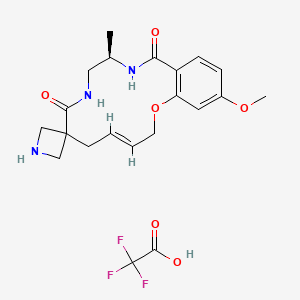 molecular formula C21H26F3N3O6 B2874100 (4E,11R)-17-Methoxy-11-methylspiro[2-oxa-9,12-diazabicyclo[12.4.0]octadeca-1(14),4,15,17-tetraene-7,3'-azetidine]-8,13-dione;2,2,2-trifluoroacetic acid CAS No. 2648895-25-2