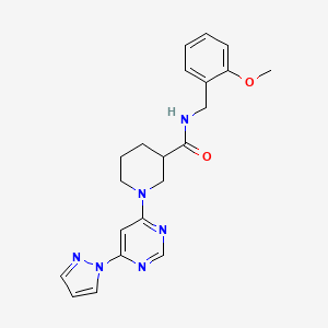 molecular formula C21H24N6O2 B2874106 1-(6-(1H-吡唑-1-基)嘧啶-4-基)-N-(2-甲氧基苄基)哌啶-3-甲酰胺 CAS No. 1334372-15-4