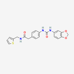 molecular formula C21H19N3O4S B2874122 2-(4-(3-(benzo[d][1,3]dioxol-5-yl)ureido)phenyl)-N-(thiophen-2-ylmethyl)acetamide CAS No. 1206990-53-5
