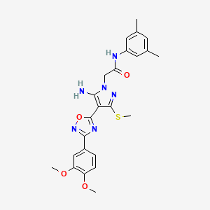 molecular formula C24H26N6O4S B2874123 2-(5-amino-4-(3-(3,4-dimethoxyphenyl)-1,2,4-oxadiazol-5-yl)-3-(methylthio)-1H-pyrazol-1-yl)-N-(3,5-dimethylphenyl)acetamide CAS No. 1019098-82-8