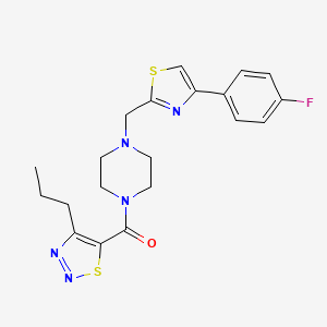 molecular formula C20H22FN5OS2 B2874126 (4-((4-(4-Fluorophenyl)thiazol-2-yl)methyl)piperazin-1-yl)(4-propyl-1,2,3-thiadiazol-5-yl)methanone CAS No. 1203162-21-3