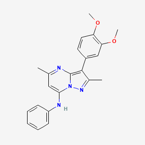 molecular formula C22H22N4O2 B2874129 3-(3,4-dimethoxyphenyl)-2,5-dimethyl-N-phenylpyrazolo[1,5-a]pyrimidin-7-amine CAS No. 898797-18-7