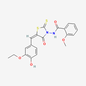 molecular formula C20H18N2O5S2 B2874130 N-[(5E)-5-[(3-乙氧基-4-羟基苯基)亚甲基]-4-氧代-2-硫代-1,3-噻唑烷-3-基]-2-甲氧基苯甲酰胺 CAS No. 461689-64-5