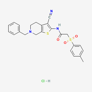 molecular formula C24H24ClN3O3S2 B2874131 N-(6-benzyl-3-cyano-4,5,6,7-tetrahydrothieno[2,3-c]pyridin-2-yl)-2-tosylacetamide hydrochloride CAS No. 1185163-61-4