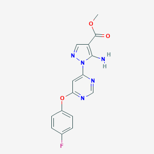 molecular formula C15H12FN5O3 B287415 methyl 5-amino-1-[6-(4-fluorophenoxy)-4-pyrimidinyl]-1H-pyrazole-4-carboxylate 