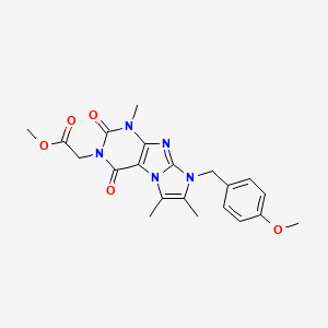 molecular formula C21H23N5O5 B2874150 methyl 2-(8-(4-methoxybenzyl)-1,6,7-trimethyl-2,4-dioxo-1H-imidazo[2,1-f]purin-3(2H,4H,8H)-yl)acetate CAS No. 887865-87-4