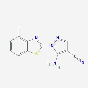molecular formula C12H9N5S B287417 5-Amino-1-(4-methyl-1,3-benzothiazol-2-yl)pyrazole-4-carbonitrile 