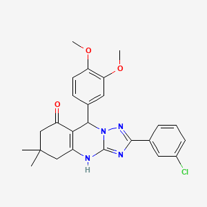 molecular formula C25H25ClN4O3 B2874171 2-(3-chlorophenyl)-9-(3,4-dimethoxyphenyl)-6,6-dimethyl-5,6,7,9-tetrahydro-[1,2,4]triazolo[5,1-b]quinazolin-8(4H)-one CAS No. 540487-06-7