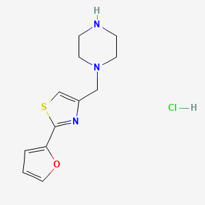 molecular formula C12H16ClN3OS B2874173 1-{[2-(Furan-2-yl)-1,3-thiazol-4-yl]methyl}piperazine hydrochloride CAS No. 1169990-93-5