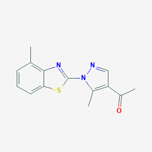 molecular formula C14H13N3OS B287418 1-[5-methyl-1-(4-methyl-1,3-benzothiazol-2-yl)-1H-pyrazol-4-yl]ethanone 