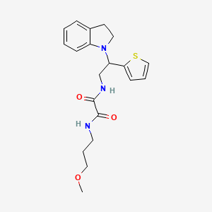 molecular formula C20H25N3O3S B2874181 N1-(2-(indolin-1-yl)-2-(thiophen-2-yl)ethyl)-N2-(3-methoxypropyl)oxalamide CAS No. 898452-28-3