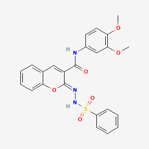 (2Z)-2-(benzenesulfonylhydrazinylidene)-N-(3,4-dimethoxyphenyl)chromene-3-carboxamide