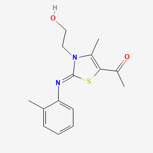 molecular formula C15H18N2O2S B2874191 (Z)-1-(3-(2-hydroxyethyl)-4-methyl-2-(o-tolylimino)-2,3-dihydrothiazol-5-yl)ethanone CAS No. 905778-25-8