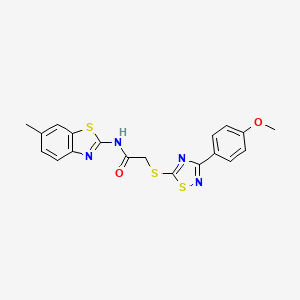 molecular formula C19H16N4O2S3 B2874193 2-((3-(4-甲氧基苯基)-1,2,4-噻二唑-5-基)硫代)-N-(6-甲基苯并[d]噻唑-2-基)乙酰胺 CAS No. 864922-81-6