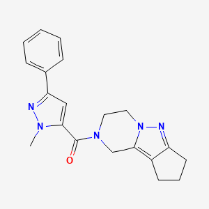 molecular formula C20H21N5O B2874206 (1-methyl-3-phenyl-1H-pyrazol-5-yl)(3,4,8,9-tetrahydro-1H-cyclopenta[3,4]pyrazolo[1,5-a]pyrazin-2(7H)-yl)methanone CAS No. 2034553-66-5