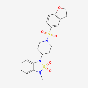 molecular formula C20H23N3O5S2 B2874208 1-(1-((2,3-Dihydrobenzofuran-5-yl)sulfonyl)piperidin-4-yl)-3-methyl-1,3-dihydrobenzo[c][1,2,5]thiadiazole 2,2-dioxide CAS No. 2034328-46-4