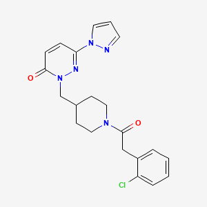molecular formula C21H22ClN5O2 B2874214 2-[[1-[2-(2-Chlorophenyl)acetyl]piperidin-4-yl]methyl]-6-pyrazol-1-ylpyridazin-3-one CAS No. 2380057-56-5
