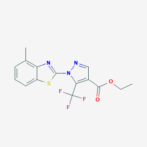 molecular formula C15H12F3N3O2S B287424 ethyl 1-(4-methyl-1,3-benzothiazol-2-yl)-5-(trifluoromethyl)-1H-pyrazole-4-carboxylate 
