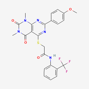 molecular formula C24H20F3N5O4S B2874242 2-((2-(4-methoxyphenyl)-6,8-dimethyl-5,7-dioxo-5,6,7,8-tetrahydropyrimido[4,5-d]pyrimidin-4-yl)thio)-N-(2-(trifluoromethyl)phenyl)acetamide CAS No. 852168-61-7