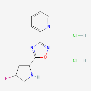 molecular formula C11H13Cl2FN4O B2874248 2-[5-(4-Fluoropyrrolidin-2-yl)-1,2,4-oxadiazol-3-yl]pyridine dihydrochloride CAS No. 2034422-65-4