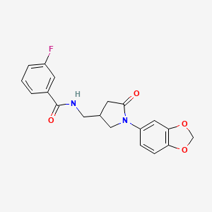 molecular formula C19H17FN2O4 B2874274 N-((1-(苯并[d][1,3]二氧杂环-5-基)-5-氧代吡咯烷-3-基)甲基)-3-氟苯甲酰胺 CAS No. 955227-85-7