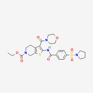 molecular formula C26H32N4O7S2 B2874283 ethyl 3-(morpholine-4-carbonyl)-2-(4-(pyrrolidin-1-ylsulfonyl)benzamido)-4,5-dihydrothieno[2,3-c]pyridine-6(7H)-carboxylate CAS No. 449782-39-2