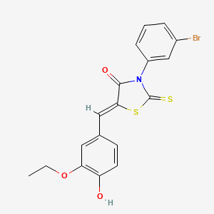 molecular formula C18H14BrNO3S2 B2874285 (Z)-3-(3-bromophenyl)-5-(3-ethoxy-4-hydroxybenzylidene)-2-thioxothiazolidin-4-one CAS No. 300377-72-4