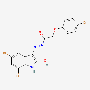 molecular formula C16H10Br3N3O3 B2874301 (E)-2-(4-bromophenoxy)-N'-(5,7-dibromo-2-oxoindolin-3-ylidene)acetohydrazide CAS No. 328541-38-4