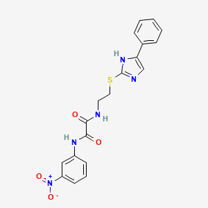 molecular formula C19H17N5O4S B2874303 N1-(3-nitrophenyl)-N2-(2-((4-phenyl-1H-imidazol-2-yl)thio)ethyl)oxalamide CAS No. 897457-52-2