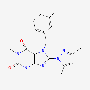 molecular formula C20H22N6O2 B2874319 8-(3,5-dimethyl-1H-pyrazol-1-yl)-1,3-dimethyl-7-(3-methylbenzyl)-1H-purine-2,6(3H,7H)-dione CAS No. 1019100-19-6