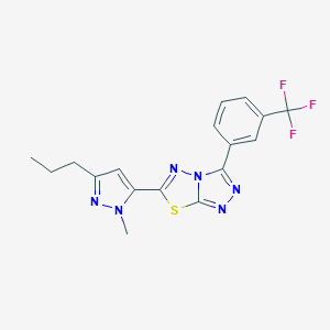 molecular formula C17H15F3N6S B287432 6-(1-methyl-3-propyl-1H-pyrazol-5-yl)-3-[3-(trifluoromethyl)phenyl][1,2,4]triazolo[3,4-b][1,3,4]thiadiazole 
