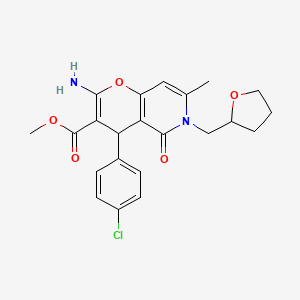 molecular formula C22H23ClN2O5 B2874362 methyl 2-amino-4-(4-chlorophenyl)-7-methyl-5-oxo-6-(oxolan-2-ylmethyl)-4H-pyrano[3,2-c]pyridine-3-carboxylate CAS No. 758704-44-8