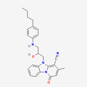 molecular formula C26H28N4O2 B2874370 5-{3-[(4-Butylphenyl)amino]-2-hydroxypropyl}-3-methyl-1-oxo-1,5-dihydropyrido[1,2-a]benzimidazole-4-carbonitrile CAS No. 862487-57-8