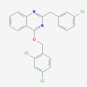 molecular formula C22H15Cl3N2O B2874375 2-[(3-Chlorophenyl)methyl]-4-[(2,4-dichlorophenyl)methoxy]quinazoline CAS No. 861208-37-9