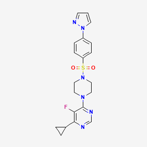 molecular formula C20H21FN6O2S B2874382 4-Cyclopropyl-5-fluoro-6-[4-(4-pyrazol-1-ylphenyl)sulfonylpiperazin-1-yl]pyrimidine CAS No. 2380176-32-7