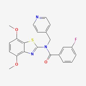 molecular formula C22H18FN3O3S B2874389 N-(4,7-dimethoxybenzo[d]thiazol-2-yl)-3-fluoro-N-(pyridin-4-ylmethyl)benzamide CAS No. 923147-09-5