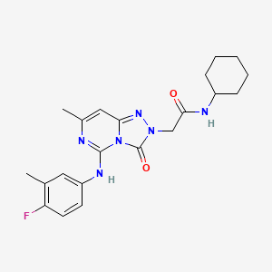 molecular formula C21H25FN6O2 B2874410 N~1~-cyclohexyl-2-[5-(4-fluoro-3-methylanilino)-7-methyl-3-oxo[1,2,4]triazolo[4,3-c]pyrimidin-2(3H)-yl]acetamide CAS No. 1251698-56-2