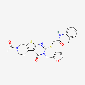 molecular formula C25H24N4O4S2 B2874425 2-((7-acetyl-3-(furan-2-ylmethyl)-4-oxo-3,4,5,6,7,8-hexahydropyrido[4',3':4,5]thieno[2,3-d]pyrimidin-2-yl)thio)-N-(o-tolyl)acetamide CAS No. 1216802-03-7