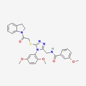 molecular formula C29H29N5O5S B2874426 N-((4-(2,5-dimethoxyphenyl)-5-((2-(indolin-1-yl)-2-oxoethyl)thio)-4H-1,2,4-triazol-3-yl)methyl)-3-methoxybenzamide CAS No. 309968-94-3