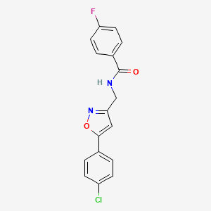 molecular formula C17H12ClFN2O2 B2874430 N-((5-(4-chlorophenyl)isoxazol-3-yl)methyl)-4-fluorobenzamide CAS No. 946344-74-7