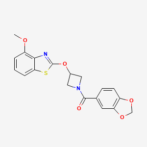 molecular formula C19H16N2O5S B2874432 Benzo[d][1,3]dioxol-5-yl(3-((4-methoxybenzo[d]thiazol-2-yl)oxy)azetidin-1-yl)methanone CAS No. 1421481-03-9
