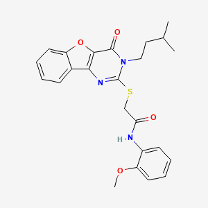 molecular formula C24H25N3O4S B2874437 N-(2-methoxyphenyl)-2-{[3-(3-methylbutyl)-4-oxo-3,4-dihydro[1]benzofuro[3,2-d]pyrimidin-2-yl]sulfanyl}acetamide CAS No. 900003-10-3
